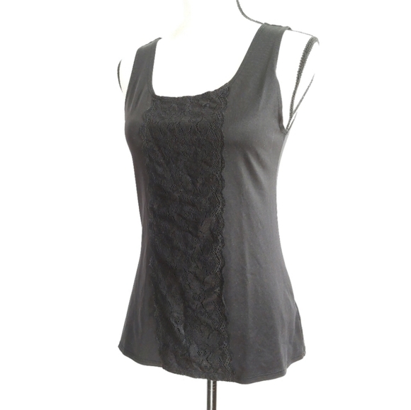 Van Heusen Black with Lace Overlay Tank Top Size M - Picture 6 of 9